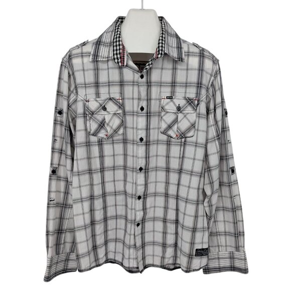 Sovereign Code Button Up Shirt Men Size 2XL Plaid Western Roll Tab Sleeve Cowboy - Picture 1 of 15
